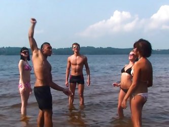 Small-tit Fuck On The Boat With Two Dicks